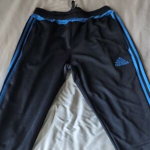 Adidas Kids Black Joggers with Blue Stripes